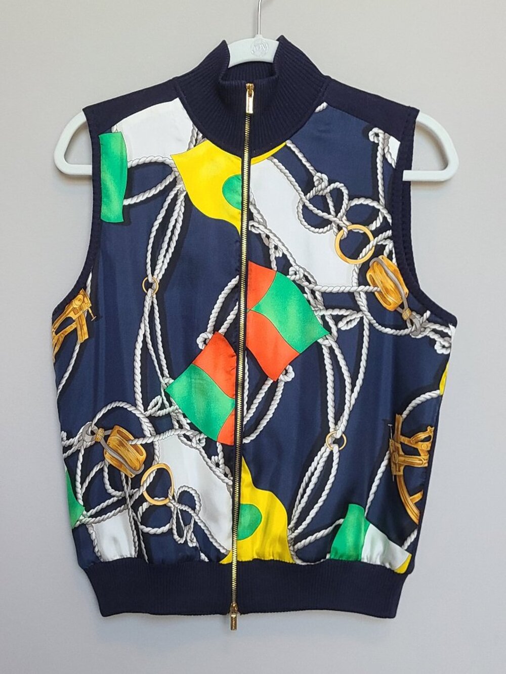 Lauren Ralph Lauren Silk Front Nautical Vest Medium